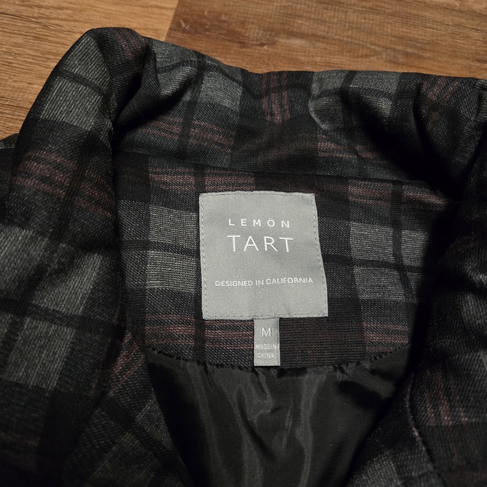 Lemon Tart Black and Gray Quilted Plaid Vest with High Collar Medium - Picture 2 of 5